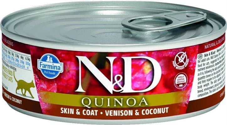 Cibo Umido Per Gatti ND UM CAT QUINOA SKIN CERVO/COCCO GR 80