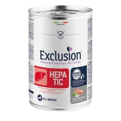mangime umido per cani EXCLUSION DOG UM HEPATIC MAIALE/PISELLI GR 400