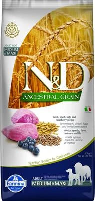 MANGIME SECCO PER CANI ND DOG ANCESTRAL MEDIUM/MAXI AGNELLO/MIRTILLO KG 12