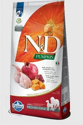 MANGIME SECCO PER CANI ND DOG PUMPKIN MEDIUM/MAXI QUAGLIA/MELOGRANO KG 12