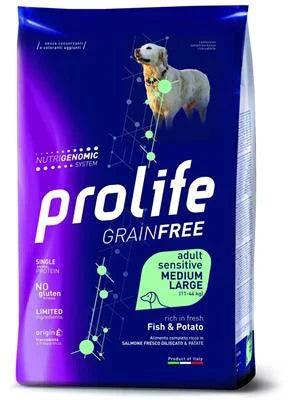 MANGIME SECCO PER CANI PROLIFE DOG GRAIN FREE MEDIUM/LARGE PESCE/PATATE KG 10