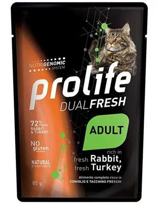 Cibo Umido Per Gatti PROLIFE CAT UM DUAL BUSTE CONIGLIO/TACCHINO 12 X GR 85 NEW